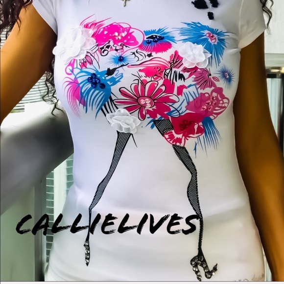 Callie Can Can: Rhinestone Embellished Floral Top - Picture 5 of 8